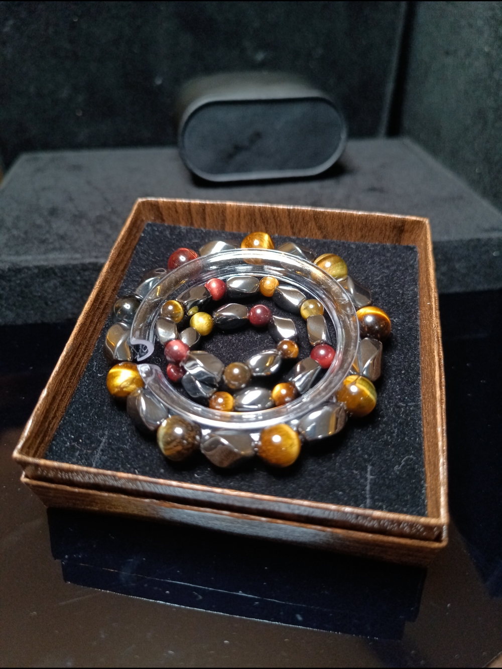 Rainbow Tiger Eye and Hematite Stretch Bracelet - Multicolor - Picture 5 of 8